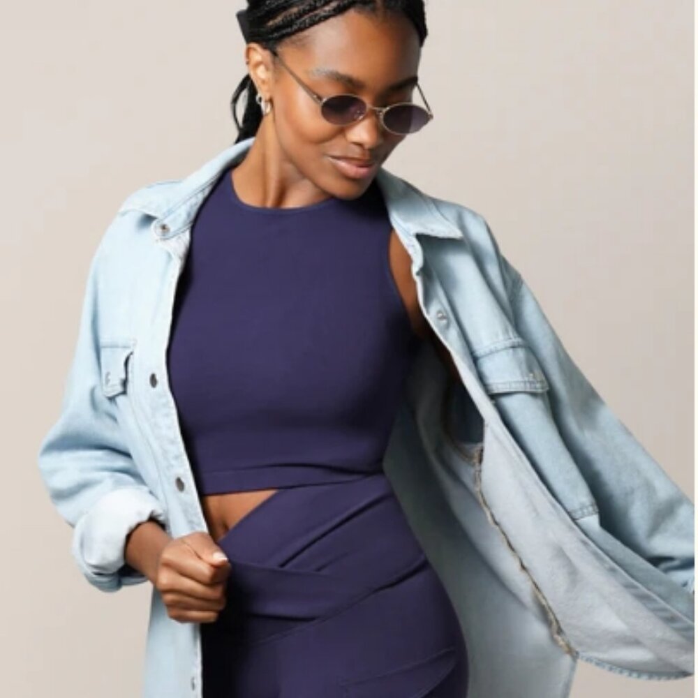 Kindred Bravely Sublime Bamboo Maternity &‎ Nursing Longline Bra Top L Navy Nwt